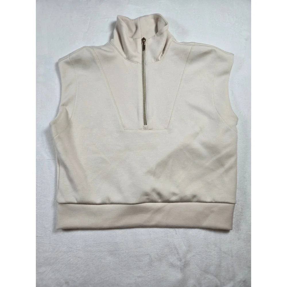T/S by Thrive Cream Sleeveless Quarter Zip Pullover Sweatshirt Vest Small